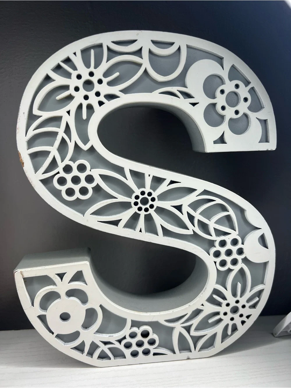 White Floral Cutout Letter S Wall Accent - Decorative Home Letter